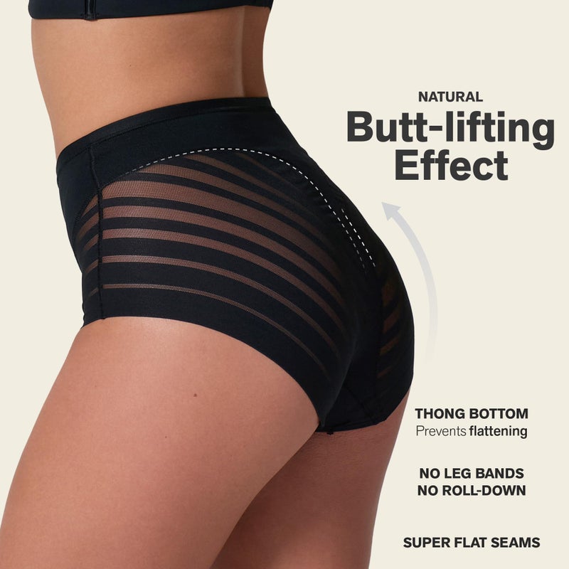 Leonisa High Waisted Invisible Tummy Control Shapewear for Women - Stripe Lace Ladies Underwear Panties Black - Image 4