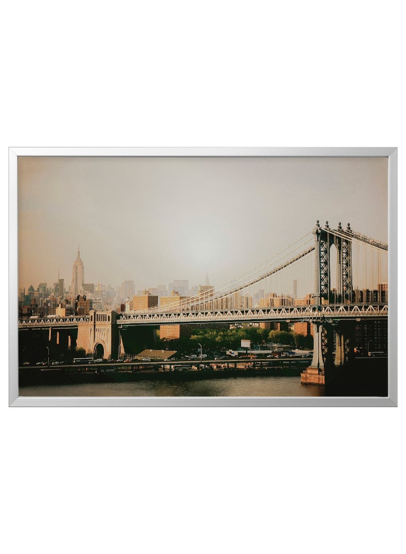 IKEA FRAKTA Picture with frame - Manhattan Bridge/aluminium-colour - 118x78 cm - Image 1