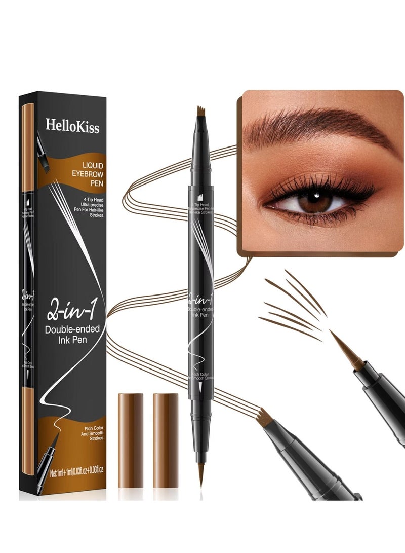 HelloKiss Liquid Eyebrow Pen 2 in 1 Double Ended Ink Pen with Brush Tip for Hairlike Strokes and 4 Fork Tip to Fill Eyebrow Waterproof Smooth Strokes Liquid Eyebrow Pencil Light Brown 01 - Image 1