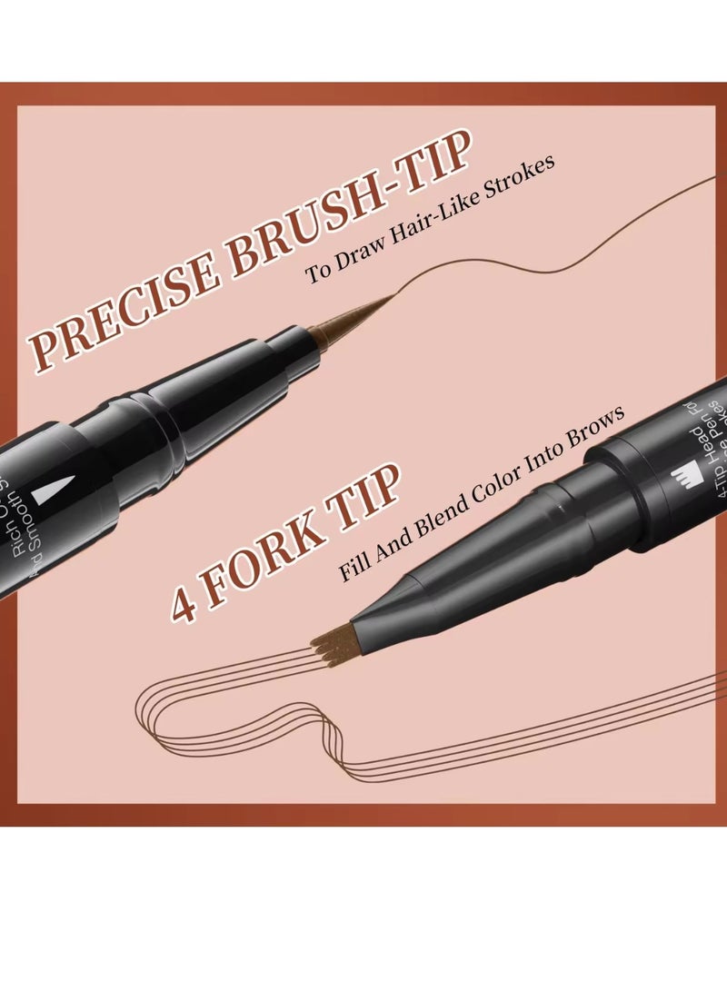 HelloKiss Liquid Eyebrow Pen 2 in 1 Double Ended Ink Pen with Brush Tip for Hairlike Strokes and 4 Fork Tip to Fill Eyebrow Waterproof Smooth Strokes Liquid Eyebrow Pencil Light Brown 01 - Image 3