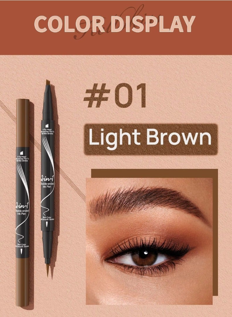 HelloKiss Liquid Eyebrow Pen 2 in 1 Double Ended Ink Pen with Brush Tip for Hairlike Strokes and 4 Fork Tip to Fill Eyebrow Waterproof Smooth Strokes Liquid Eyebrow Pencil Light Brown 01 - Image 2