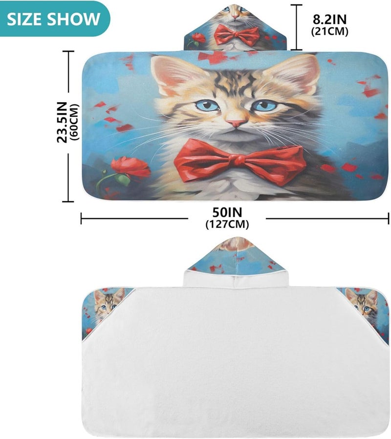 xigau Cute Bow Cat Hooded Towel Kids Beach Towels for Boys Girls, Skin-Friendly Absorbent Kids Bath Towel Soft Quick Dry Pool/Beach Hooded Towel for Newborn Infant Toddler 23.5" x 50" - Image 3