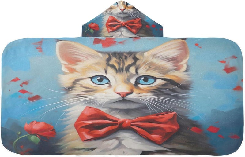 xigau Cute Bow Cat Hooded Towel Kids Beach Towels for Boys Girls, Skin-Friendly Absorbent Kids Bath Towel Soft Quick Dry Pool/Beach Hooded Towel for Newborn Infant Toddler 23.5" x 50" - Image 2