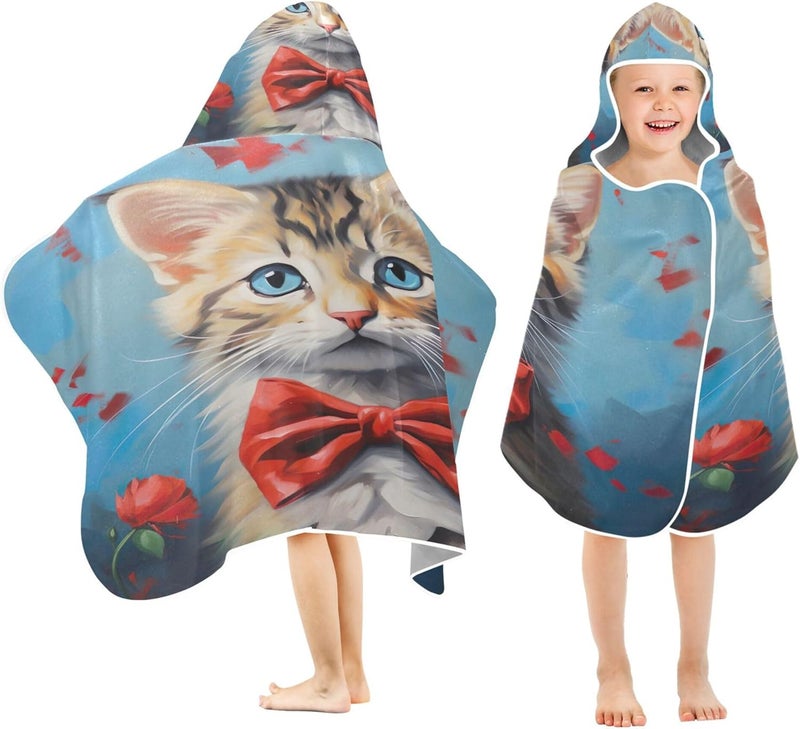 xigau Cute Bow Cat Hooded Towel Kids Beach Towels for Boys Girls, Skin-Friendly Absorbent Kids Bath Towel Soft Quick Dry Pool/Beach Hooded Towel for Newborn Infant Toddler 23.5" x 50" - Image 1