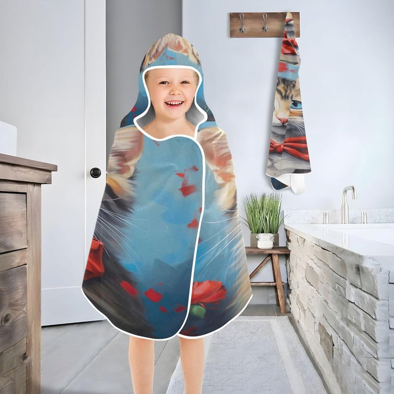 xigau Cute Bow Cat Hooded Towel Kids Beach Towels for Boys Girls, Skin-Friendly Absorbent Kids Bath Towel Soft Quick Dry Pool/Beach Hooded Towel for Newborn Infant Toddler 23.5" x 50" - Image 4