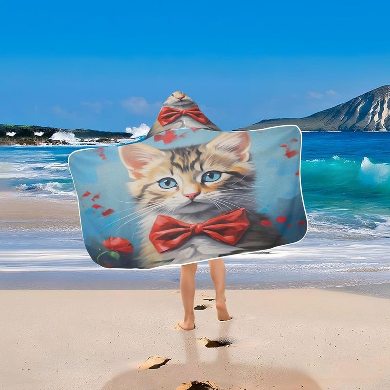 xigau Cute Bow Cat Hooded Towel Kids Beach Towels for Boys Girls, Skin-Friendly Absorbent Kids Bath Towel Soft Quick Dry Pool/Beach Hooded Towel for Newborn Infant Toddler 23.5" x 50" - Image 5
