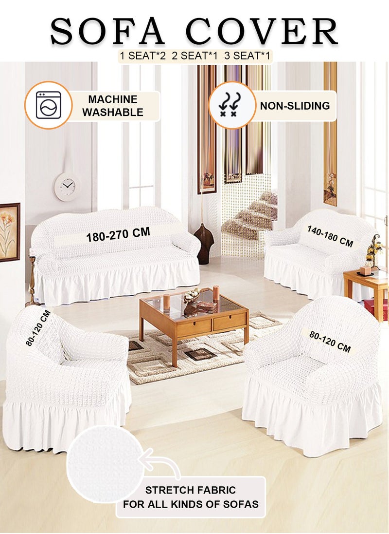 Arabest Sofa Cover Set, 4 piece 7 seater（3+2+1+1） Multifunctional Sofa Slipcover, Couch Cover  Furniture Protector Cover, Washable High Elastic Durable  with Skirt, for Living Room for Bed Room (white)  - Image 1