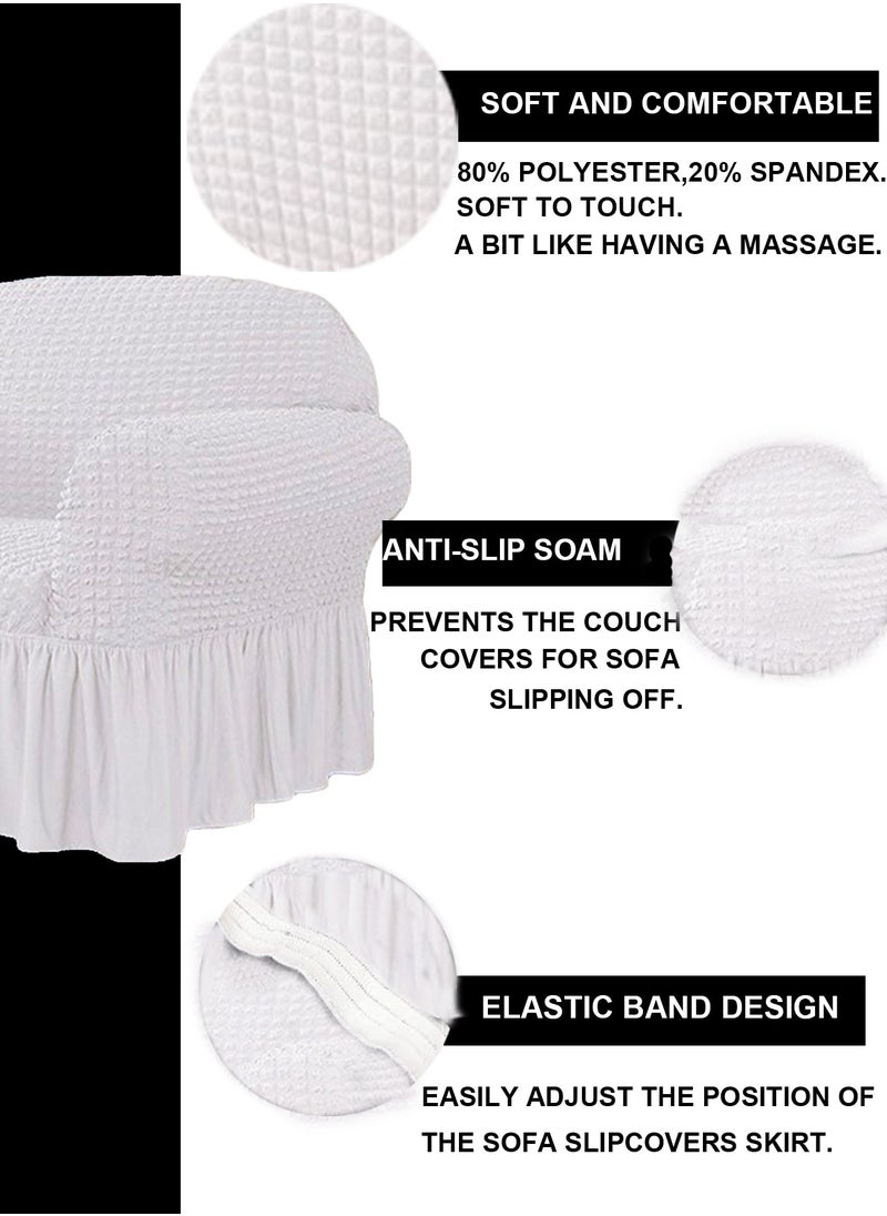 Arabest Sofa Cover Set, 4 piece 7 seater（3+2+1+1） Multifunctional Sofa Slipcover, Couch Cover  Furniture Protector Cover, Washable High Elastic Durable  with Skirt, for Living Room for Bed Room (white)  - Image 2