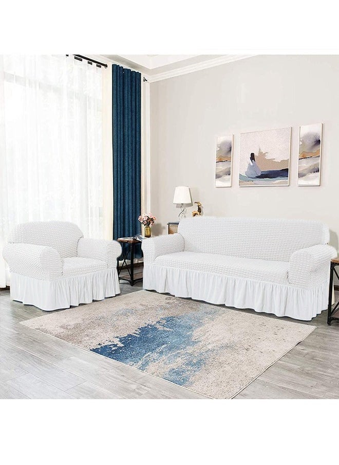 Arabest Sofa Cover Set, 4 piece 7 seater（3+2+1+1） Multifunctional Sofa Slipcover, Couch Cover  Furniture Protector Cover, Washable High Elastic Durable  with Skirt, for Living Room for Bed Room (white)  - Image 3