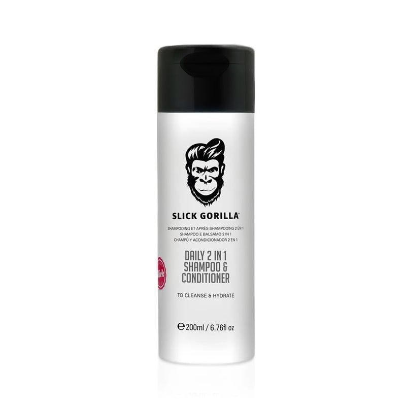 Slick Gorilla 2 in 1 Shampoo and Conditioner for Men 200ml / 6.76 fl oz, Cleans, Strengthens, Hydrates, Infused with Natural Ingredients, Healthy Fresh Hair, All-in-One Daily Grooming Solution - Image 1