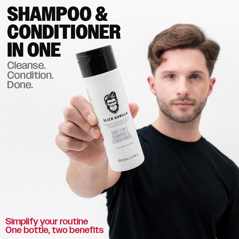 Slick Gorilla 2 in 1 Shampoo and Conditioner for Men 200ml / 6.76 fl oz, Cleans, Strengthens, Hydrates, Infused with Natural Ingredients, Healthy Fresh Hair, All-in-One Daily Grooming Solution - Image 5