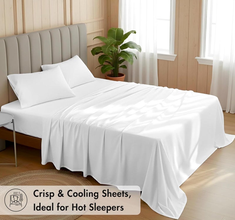 RUVANTI 100% Organic Cotton Sheets California King, Percale Weave, GOTS Certified, 4-Piece Set, Deep Pocket 13", Crisp & Breathable, Soft Durable Bedding, Sábanas Algodón Orgánico – Bright White - Image 2