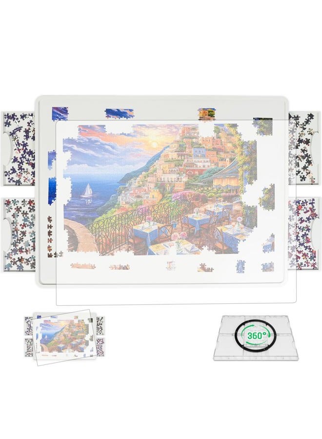 BuilderButler Lightweight 1500 Pieces Rotating Puzzle Board with 4 Sliding Drawers and Cover – 360° Lazy Susan Spinning, 34.21"x25.75" Portable Plastic Puzzle Table, for Mom - Image 1