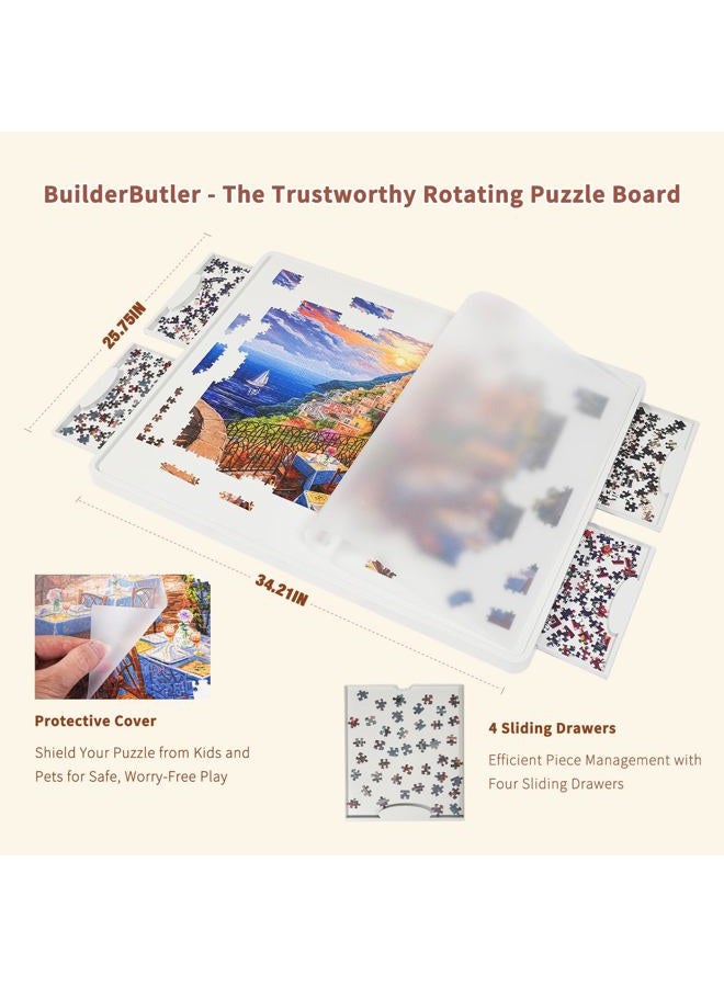 BuilderButler Lightweight 1500 Pieces Rotating Puzzle Board with 4 Sliding Drawers and Cover – 360° Lazy Susan Spinning, 34.21"x25.75" Portable Plastic Puzzle Table, for Mom - Image 3