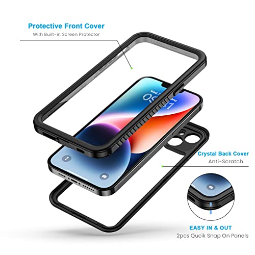 Lanhiem for iPhone 14 Case, IP68 Waterproof Dustproof with Built-in Screen Protector, Rugged Full Body Shockproof Phone Cover for iPhone 14, 6.1 inch (Black) - Image 3