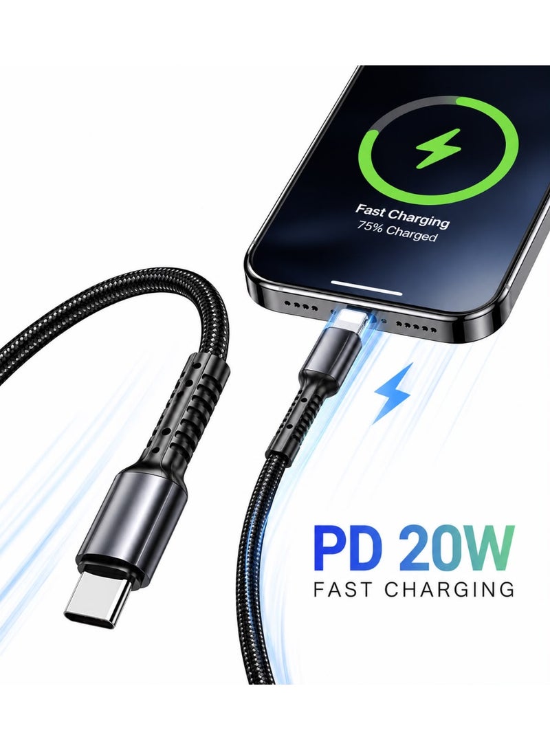 كابل USB-C إلى لايتنينج، شحن سريع PD بقوة 20 واط، مضفر بالنايلون، 1 متر - Image 1