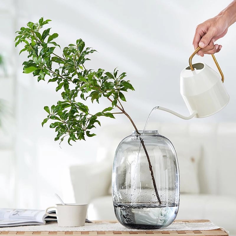 GeLive Smoked Glass Vase, Primary Colored Glass Vase, Clear Tabletop Vase, Flower Arrangement for Long Stem Branch Artificial Plant Home Indoor Centerpiece Decoration (Smoky Gray) - Image 2