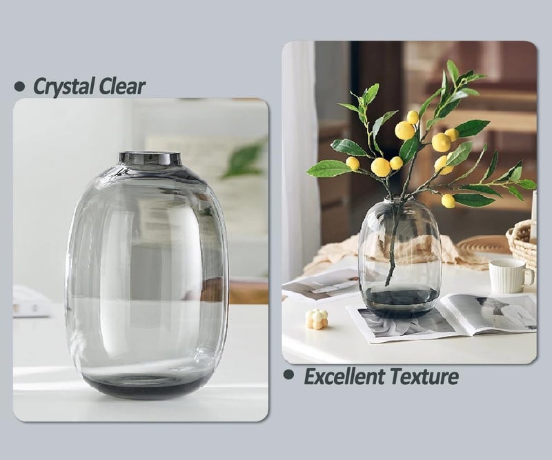 GeLive Smoked Glass Vase, Primary Colored Glass Vase, Clear Tabletop Vase, Flower Arrangement for Long Stem Branch Artificial Plant Home Indoor Centerpiece Decoration (Smoky Gray) - Image 4