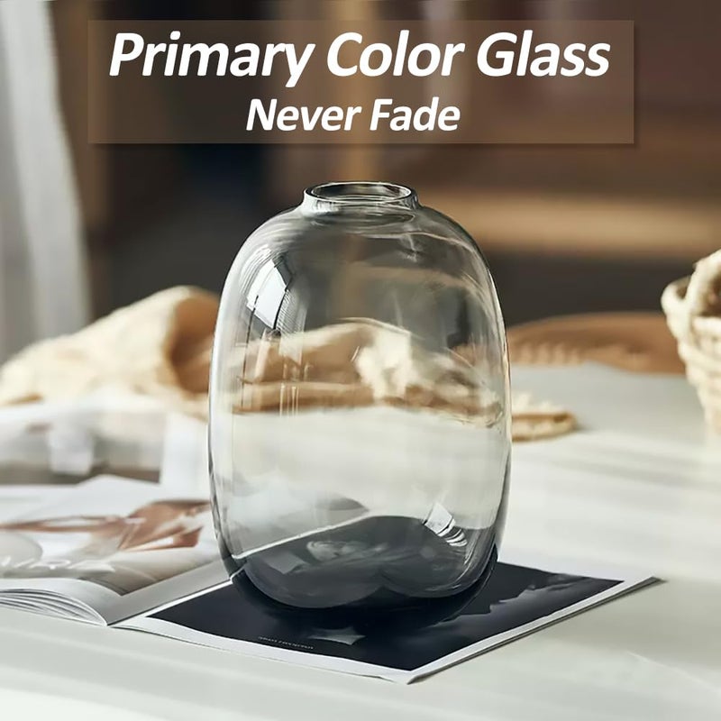 GeLive Smoked Glass Vase, Primary Colored Glass Vase, Clear Tabletop Vase, Flower Arrangement for Long Stem Branch Artificial Plant Home Indoor Centerpiece Decoration (Smoky Gray) - Image 3