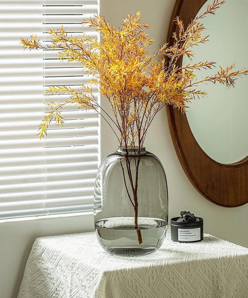 GeLive Smoked Glass Vase, Primary Colored Glass Vase, Clear Tabletop Vase, Flower Arrangement for Long Stem Branch Artificial Plant Home Indoor Centerpiece Decoration (Smoky Gray) - Image 1