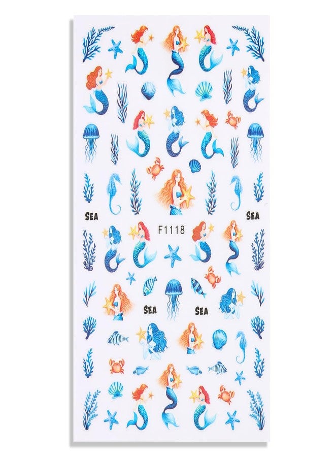SIMAYKUWA Nail Stickers Summer Ocean Theme - Mermaid Dolphin Sealife Designs, Waterproof Nail Art Decals（4 Sheetss） - Image 5