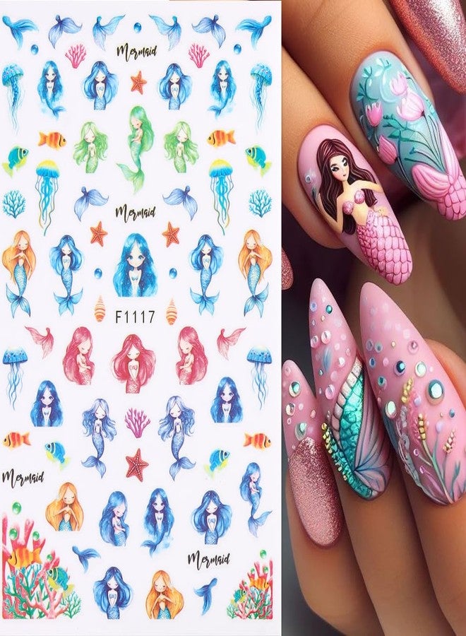 SIMAYKUWA Nail Stickers Summer Ocean Theme - Mermaid Dolphin Sealife Designs, Waterproof Nail Art Decals（4 Sheetss） - Image 2