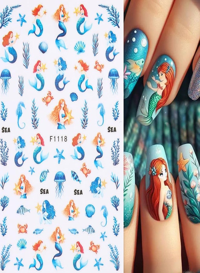 SIMAYKUWA Nail Stickers Summer Ocean Theme - Mermaid Dolphin Sealife Designs, Waterproof Nail Art Decals（4 Sheetss） - Image 3