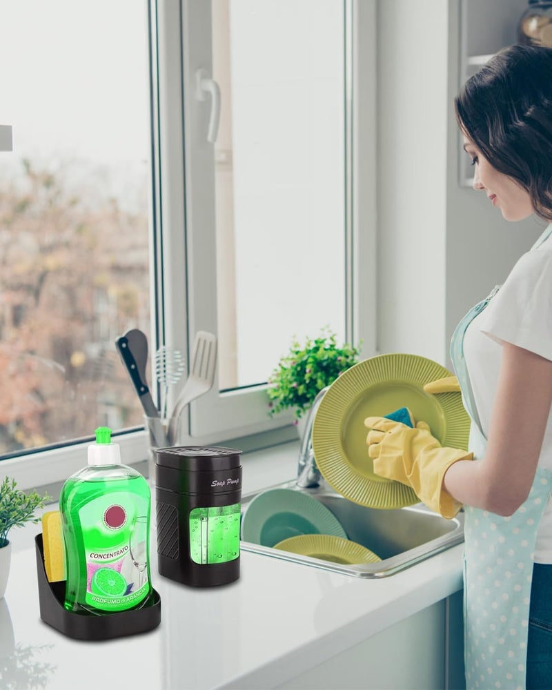 MeRaYo Soap Dispenser for Kitchen Sink Organizer Dish Wash Dispenser Kitchen Soap Dispenser Dishwash Liquid Dispenser Liquid Soap Dispenser for Kitchen Sink Soap Holder with Sponge Holder (Black) - Image 4