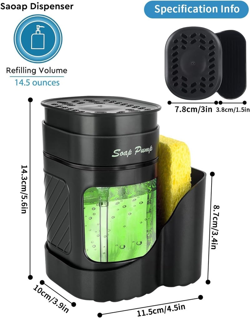 MeRaYo Soap Dispenser for Kitchen Sink Organizer Dish Wash Dispenser Kitchen Soap Dispenser Dishwash Liquid Dispenser Liquid Soap Dispenser for Kitchen Sink Soap Holder with Sponge Holder (Black) - Image 3