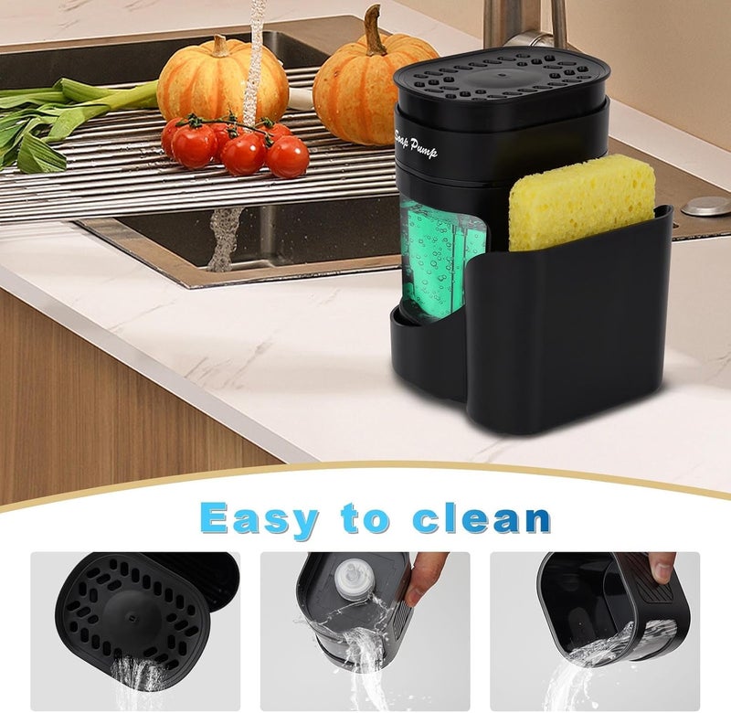 MeRaYo Soap Dispenser for Kitchen Sink Organizer Dish Wash Dispenser Kitchen Soap Dispenser Dishwash Liquid Dispenser Liquid Soap Dispenser for Kitchen Sink Soap Holder with Sponge Holder (Black) - Image 2
