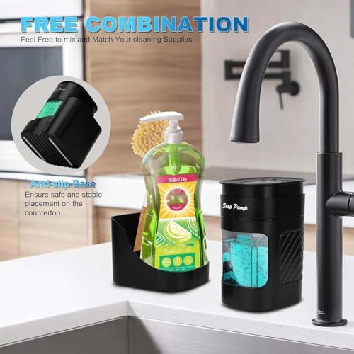 MeRaYo Soap Dispenser for Kitchen Sink Organizer Dish Wash Dispenser Kitchen Soap Dispenser Dishwash Liquid Dispenser Liquid Soap Dispenser for Kitchen Sink Soap Holder with Sponge Holder (Black) - Image 5