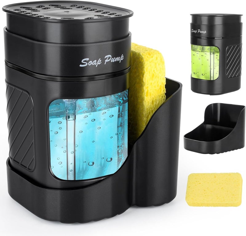 MeRaYo Soap Dispenser for Kitchen Sink Organizer Dish Wash Dispenser Kitchen Soap Dispenser Dishwash Liquid Dispenser Liquid Soap Dispenser for Kitchen Sink Soap Holder with Sponge Holder (Black) - Image 1