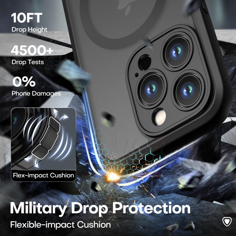 ImpactStrong Magnetic Guard Designed for iPhone 15 Pro Case [Camera Protection] [Military Grade Drop Tested] [Compatible with MagSafe] Slim Translucent Matte Phone Case (6.1") - Black - Image 4