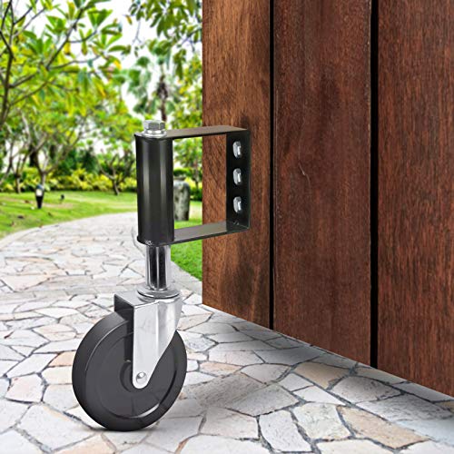 Ronlap Gate Wheels for Wooden Gate, Gate Caster Wheel Spring Loaded for Metal Tube Swing Gate Fence Gate Wheel for Gates Heavy Duty Outdoor Farm Vinyl Gate Rollers, 250 Lbs, 5 Inches, Black - Image 1