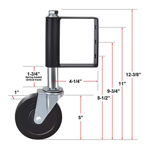 Ronlap Gate Wheels for Wooden Gate, Gate Caster Wheel Spring Loaded for Metal Tube Swing Gate Fence Gate Wheel for Gates Heavy Duty Outdoor Farm Vinyl Gate Rollers, 250 Lbs, 5 Inches, Black - Image 4