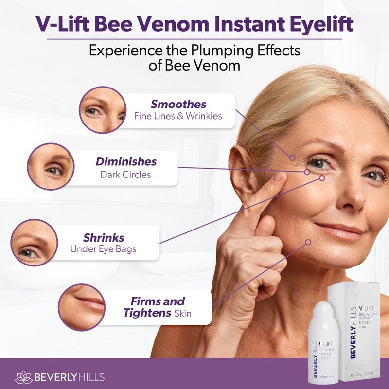 Beverly Hills V-Lift Instant Eye Lift and Eye Tuck Bee Venom Serum for Puffy Eyes, Dark Circles, Wrinkles, and Under Eye Bags Treatment for Women and Men | 30mL (120 Day Supply) - Image 4