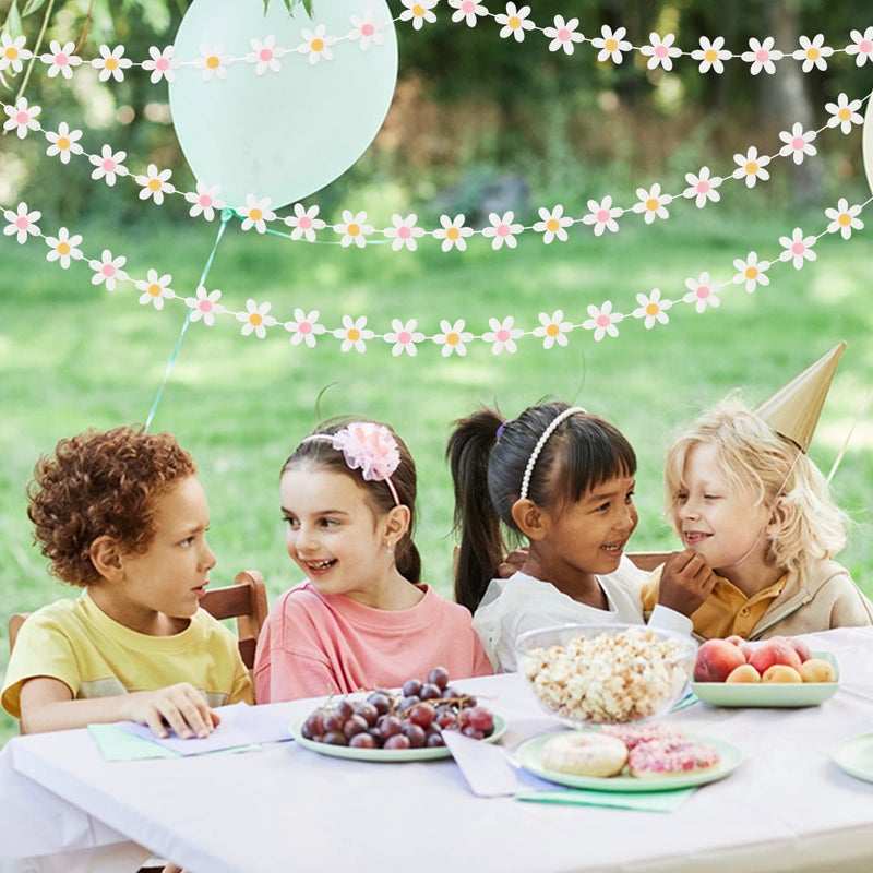 A1diee 4Pcs Summer Daisy Groovy Boho Garland Felt Artificial White Flower Vines Banner Spring Daisy Party Supplies Flower Garlands Aesthetic Indoor Outdoor Decoration for Wall Patio Nursery Home Room - Image 4