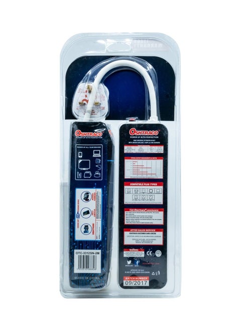 Oshtraco 2 Way Universal Extension 2M Cord + 2.4 Amp Usb x 2