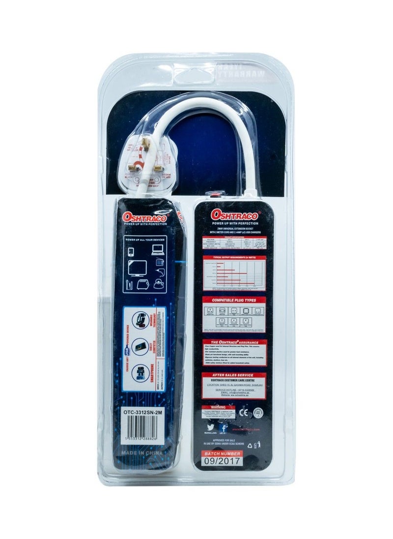 OSHTRACO Oshtraco 2 Way Universal Extension 2M Cord + 2.4 Amp Usb x 2  - Image 1