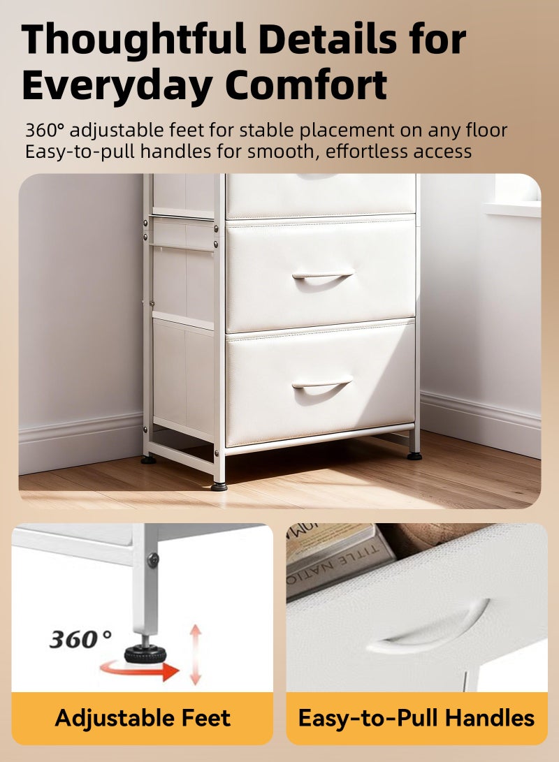 ULHYC A great helper for bedroom entryway storage: a four-tier fabric storage cabinet (with easy-pull handles and a wooden countertop), which can be used with a side table. - Image 5