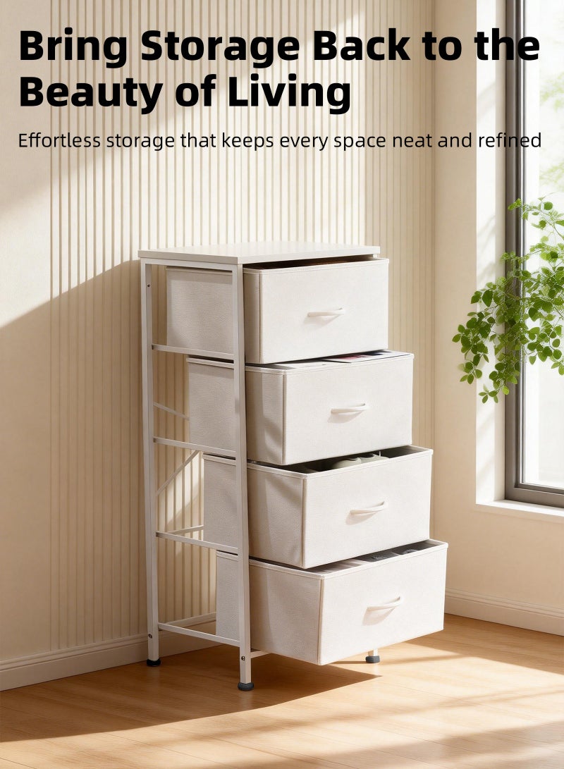 ULHYC A great helper for bedroom entryway storage: a four-tier fabric storage cabinet (with easy-pull handles and a wooden countertop), which can be used with a side table. - Image 2