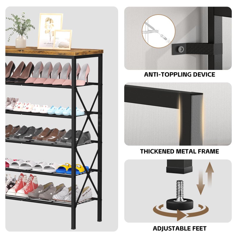 MILEFA 6 Tiers Metal Shoe Rackï¼ŒLarge Capacity Shoe Rack Holds 24 Pairs of Shoes, Durable and Stable, Adjustable Metal Shelf Stackable Shoe Shelf for Entryway, Hallway, Living Room, Closet - Image 5