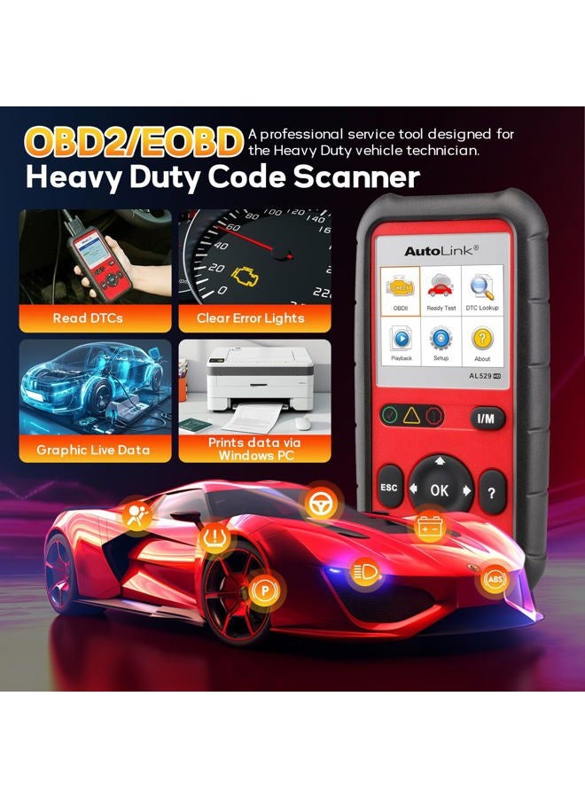 Autel AutoLink AL529HD for Heavy Duty Vehicles Advanced AL529 OBD2 Code Scanner AutoVIN Read Enhanced Codes for Ford/GM/Chrysler Freeze Frame Data Multilingual menu DTC Definitions - Image 4