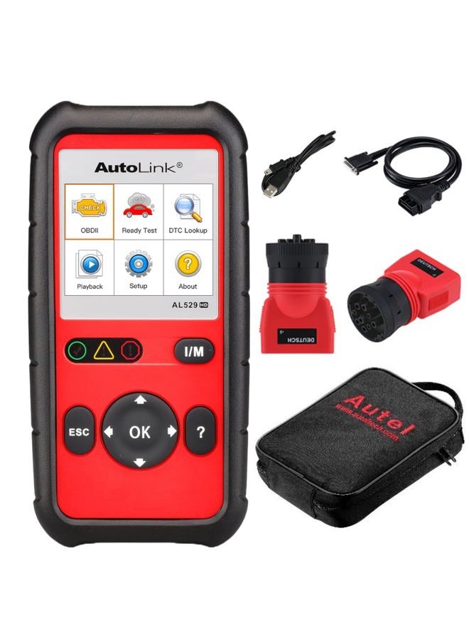 Autel AutoLink AL529HD for Heavy Duty Vehicles Advanced AL529 OBD2 Code Scanner AutoVIN Read Enhanced Codes for Ford/GM/Chrysler Freeze Frame Data Multilingual menu DTC Definitions - Image 1