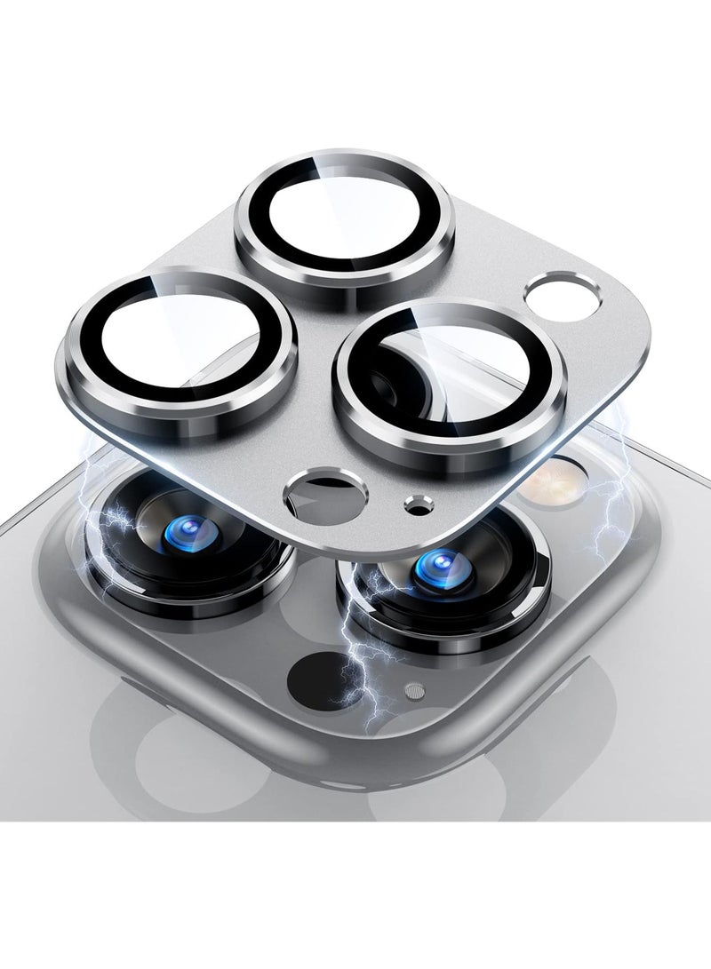 روك بو مناسبة ل iPhone 15 برو / iPhone 15 برو ماكس عدسة الكاميرا حامي [ إسقاط حامي ] 9H تشديد الزجاج غطاء الكاميرا الشاشة حلقة معدنية كم ودية المضادة للخدش سهلة التركيب - Image 1