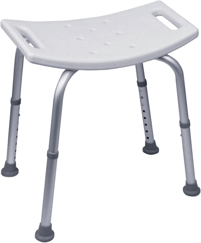 HEIGHT ADJUSTABLE SHOWER AND BATH STOOL WITH ANTI SLIP FEET EASY CLEAN SURFACE AND HAND GRIP TO AID STABILITY FOR USERS WHO ARE ELDERLY DISABLED PREGNANT OR UNSTEADY ON THEIR FEET