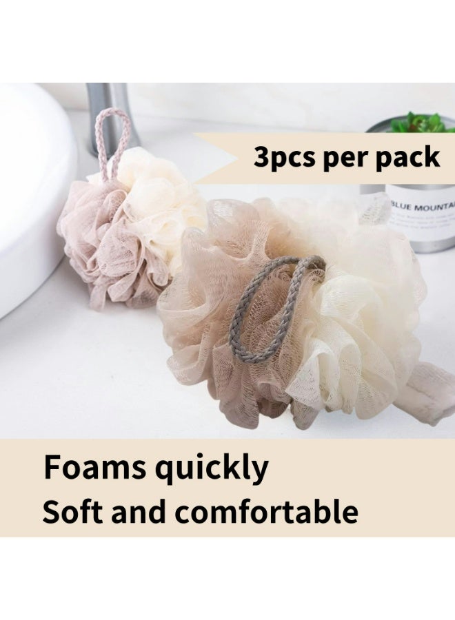 3 Pack Soft and Fluffy Exfoliating Bath Ball Mesh Body Scrub Mesh Loofah Shower Sponge Ball Pouf Shower Ball Mesh Scrubber Exfoliating Mesh Sponge Body Cleansing Bath Bubble Ball Combo 1 - Image 1