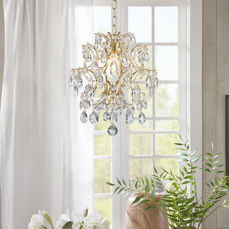 Bestier Gold Modern Pendant Chandelier Crystal Raindrop Lighting Ceiling Light Fixture Lamp for Dining Room Bathroom Bedroom Livingroom entryway 1 E26 Bulbs Required D13 in x H16 in - Image 1
