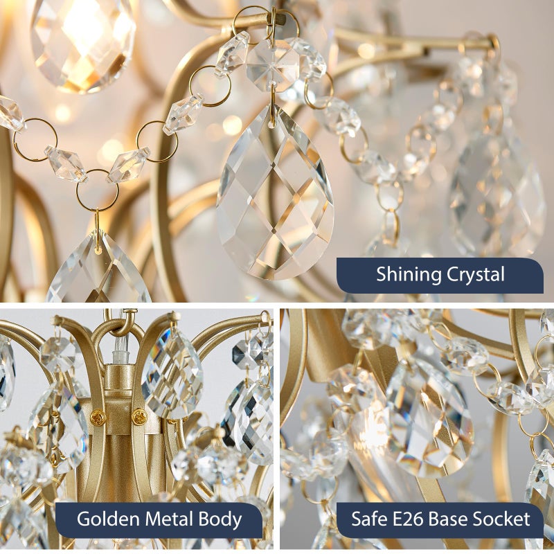 Bestier Gold Modern Pendant Chandelier Crystal Raindrop Lighting Ceiling Light Fixture Lamp for Dining Room Bathroom Bedroom Livingroom entryway 1 E26 Bulbs Required D13 in x H16 in - Image 4