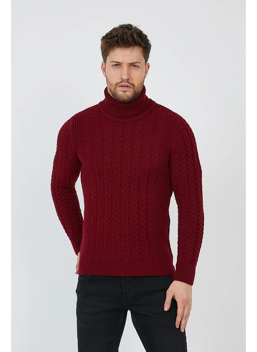 Cool Tarz Cool Style Claret Red Men's Knitted Patterned Turtleneck Knitwear SWEATER-TRZ8146R03S